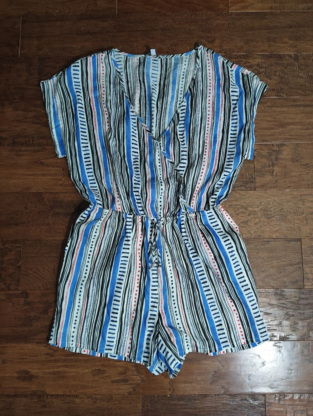 Patrons of Peace Striped Boho Romper M Blue Black Festival Cover-Up - Picture 2 of 8